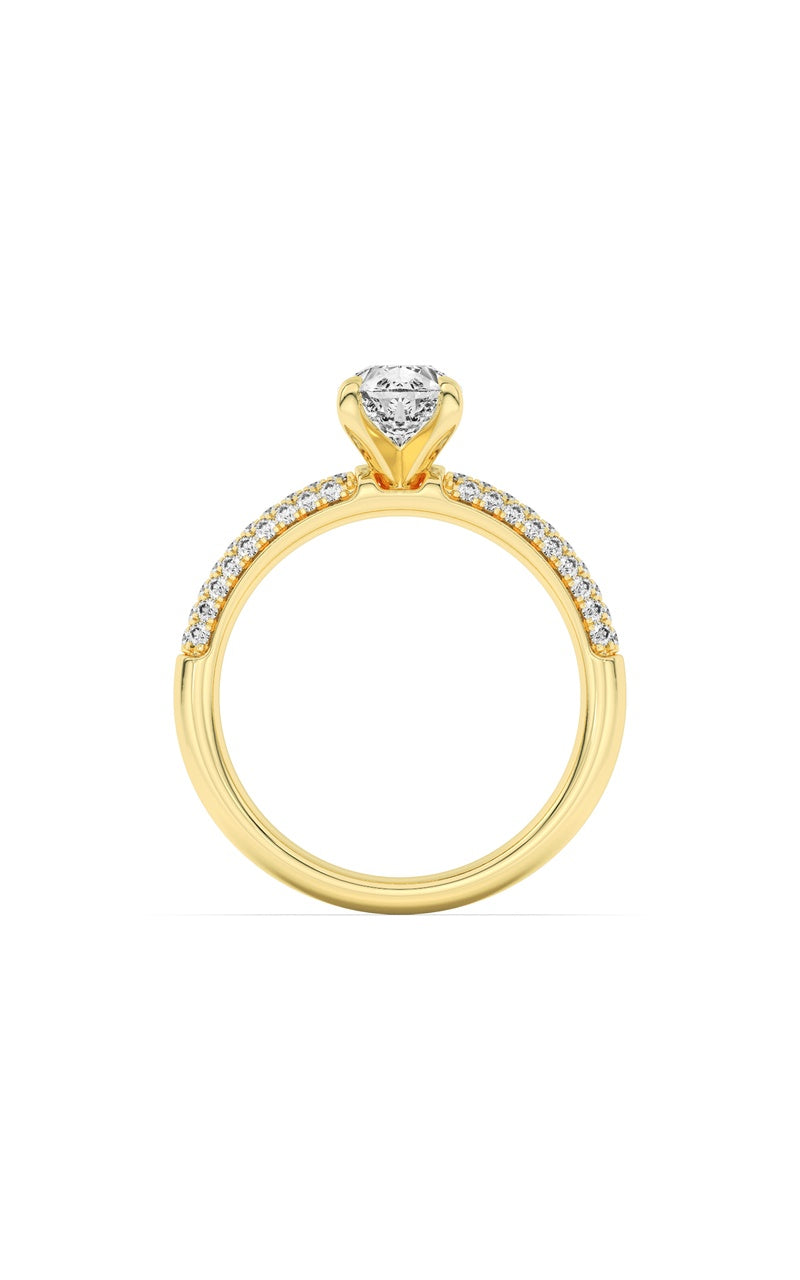 1.5CTW Pear Shaped Lab Grown Diamond (F/VS) Three Row Micro Pave Engagement Ring in 14K Gold