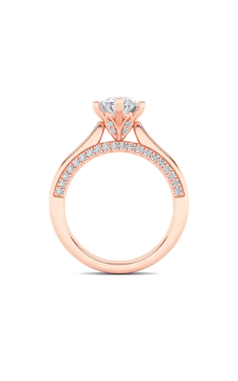 1.25Cttw Oval Shaped Lab Grown Diamond (F/VS) Tulip Motif Accented Engagement Ring in 14K Gold