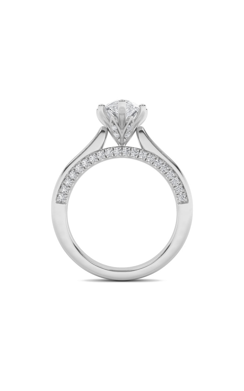 1.25Cttw Pear Shaped Lab Grown Diamond (F/VS) Tulip Motif Accented Engagement Ring in 14K Gold