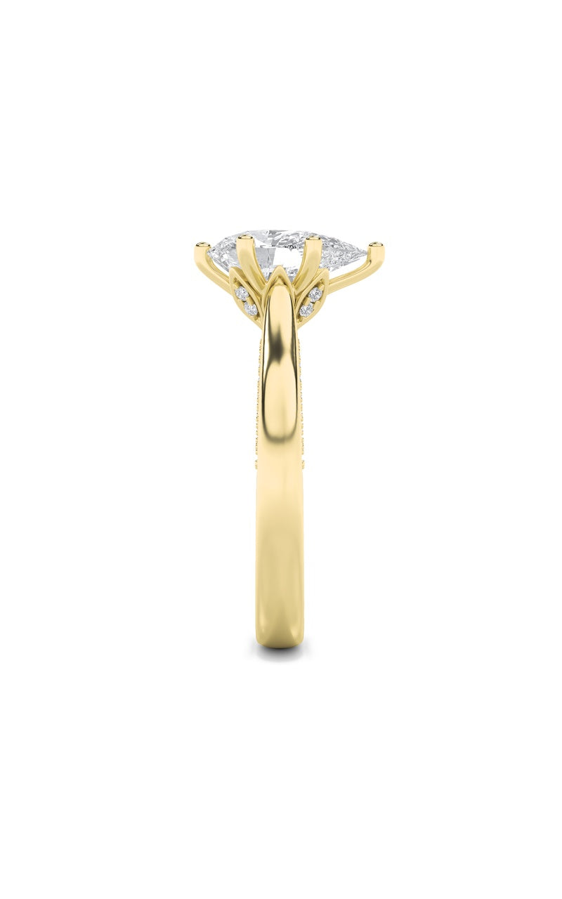 2Cttw Pear Shaped Lab Grown Diamond (F/VS) Tulip Motif Accented Engagement Ring in 14K Gold