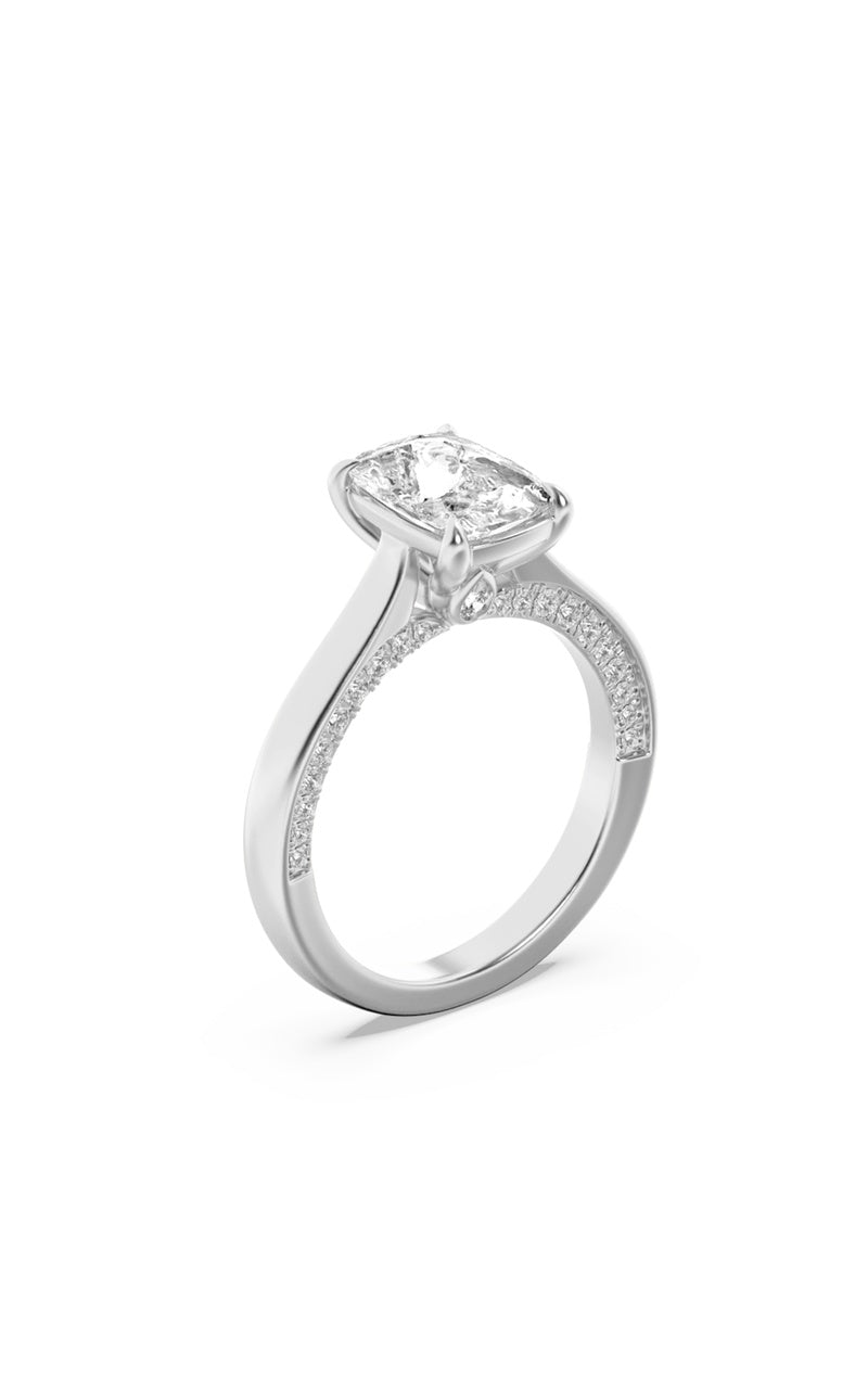 2.5CTW Elongated Cushion Shaped Lab Grown Diamond (F/VS) Accented Bridge Shank Engagement Ring in 14K Gold