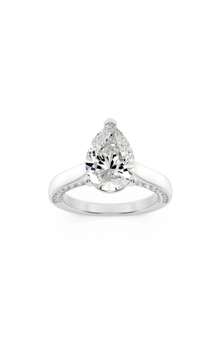 2Cttw Pear Shaped Lab Grown Diamond (F/VS) Accented Bridge Shank Engagement Ring in 14K Gold