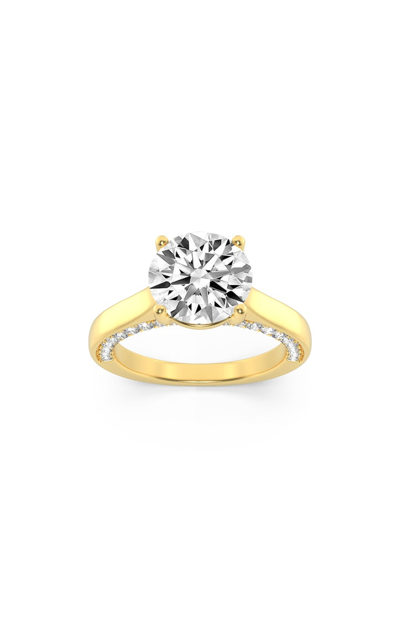 2CTW Round Shaped Lab Grown Diamond (F/VS) Accented Bridge Shank Engagement Ring in 14K Gold