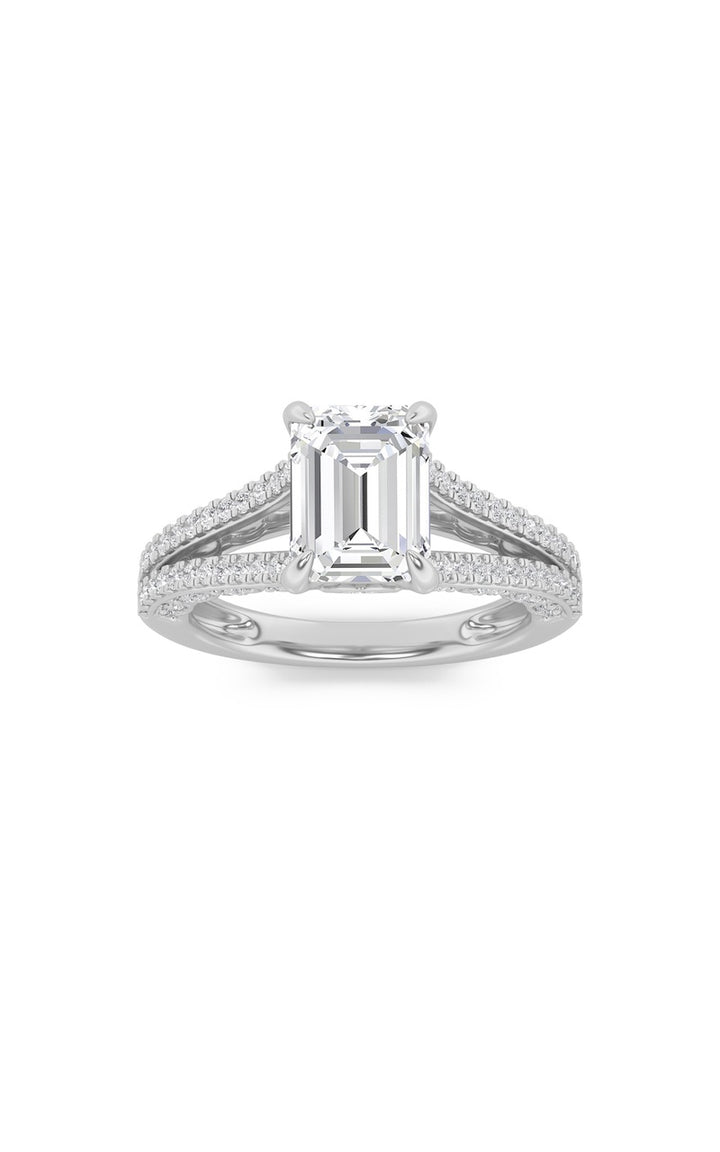 2Cttw Emerald Shaped Lab Grown Diamond (G/VS) Split Shank Accented Engagement Ring in 14K Gold