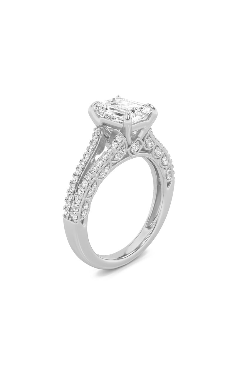 2Cttw Emerald Shaped Lab Grown Diamond (G/VS) Split Shank Accented Engagement Ring in 14K Gold