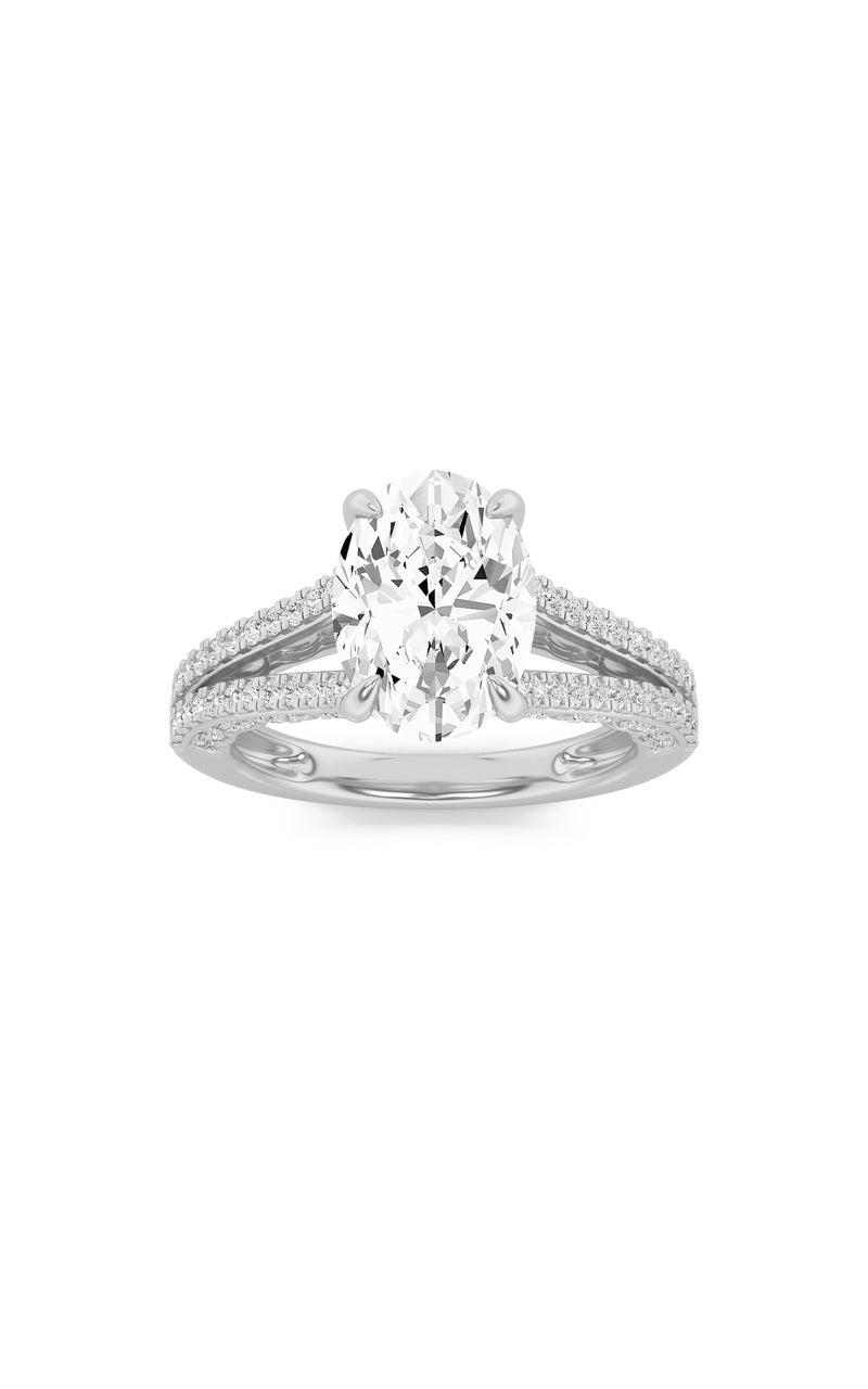 2CTW Oval Shaped Lab Grown Diamond (F/VS) Split Shank Accented Engagement Ring in 14K Gold, 14K White Gold