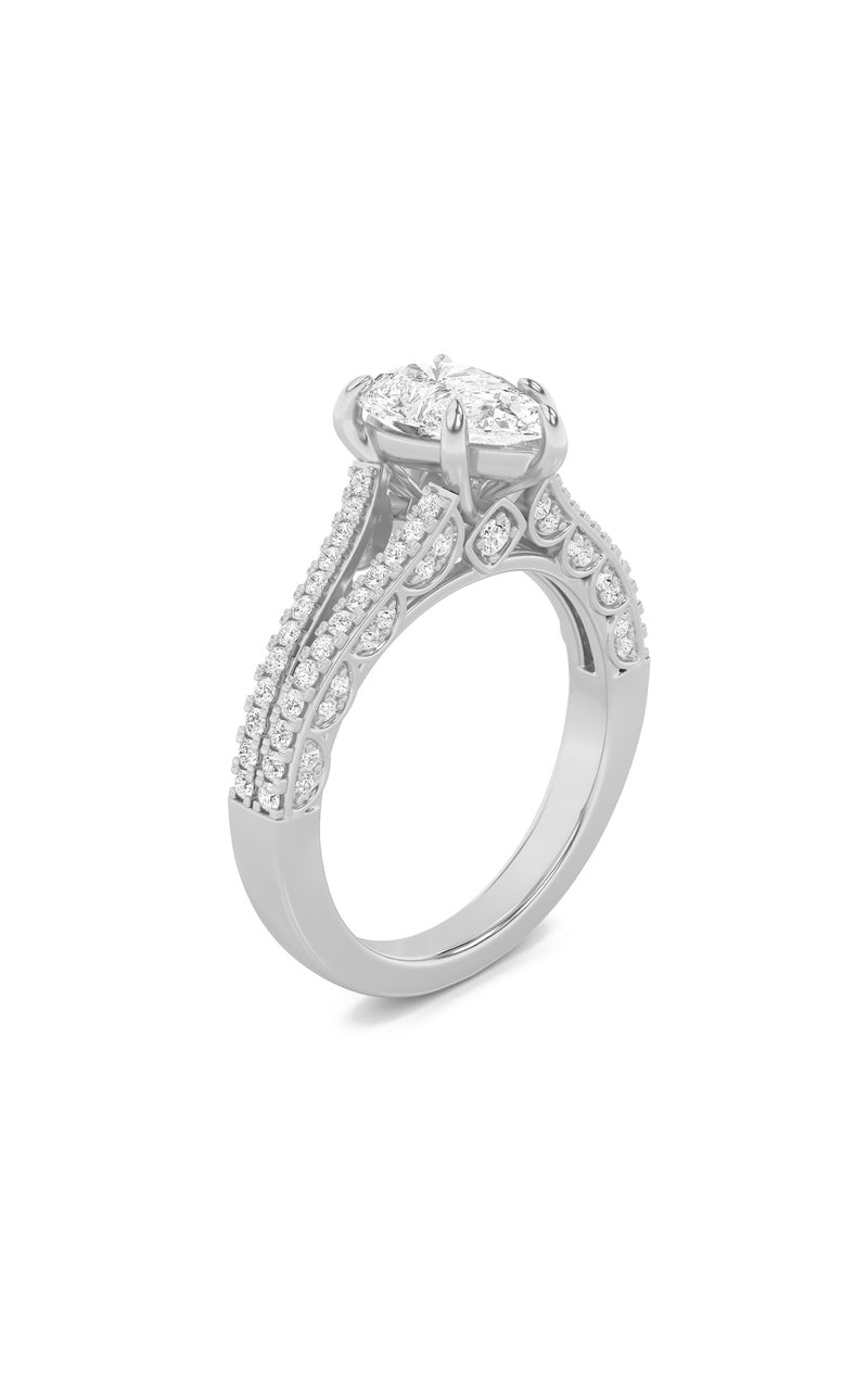 2CTW Pear Shaped Lab Grown Diamond (F/VS) Split Shank Accented Engagement Ring in 14K Gold, 14K White Gold
