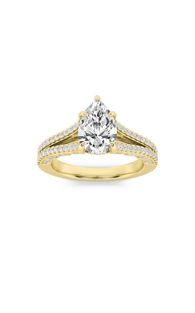 2Cttw Pear Shaped Lab Grown Diamond (F/VS) Split Shank Accented Engagement Ring in 14K Gold
