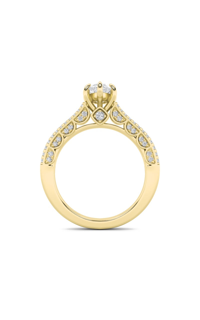 2CTW Pear Shaped Lab Grown Diamond (F/VS) Split Shank Accented Engagement Ring in 14K Gold