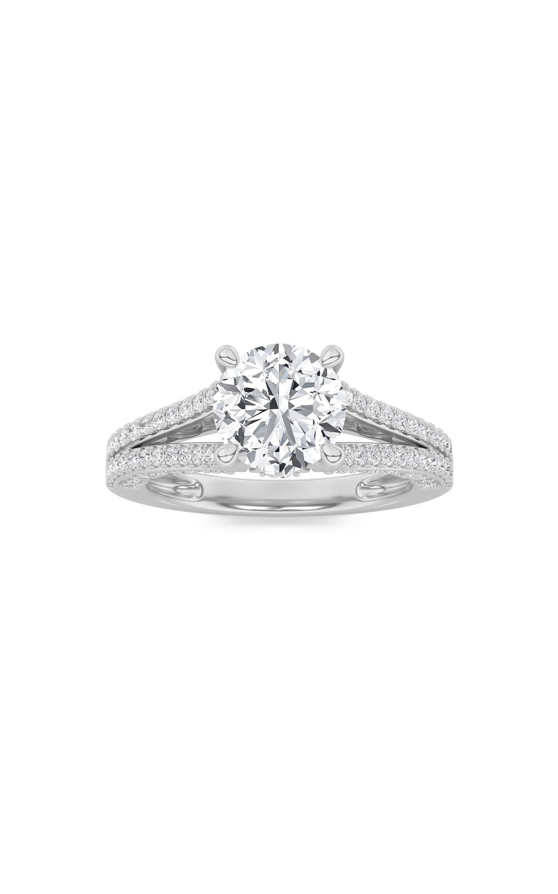 2CTW Round Shaped Lab Grown Diamond (F/VS) Split Shank Accented Engagement Ring in 14K Gold, 14K White Gold