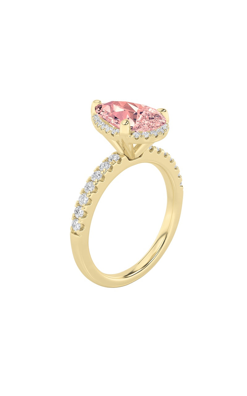 2CTW Pear Shaped Lab Grown Diamond (F/VS) Halo Accented Engagement Ring in 14K Gold