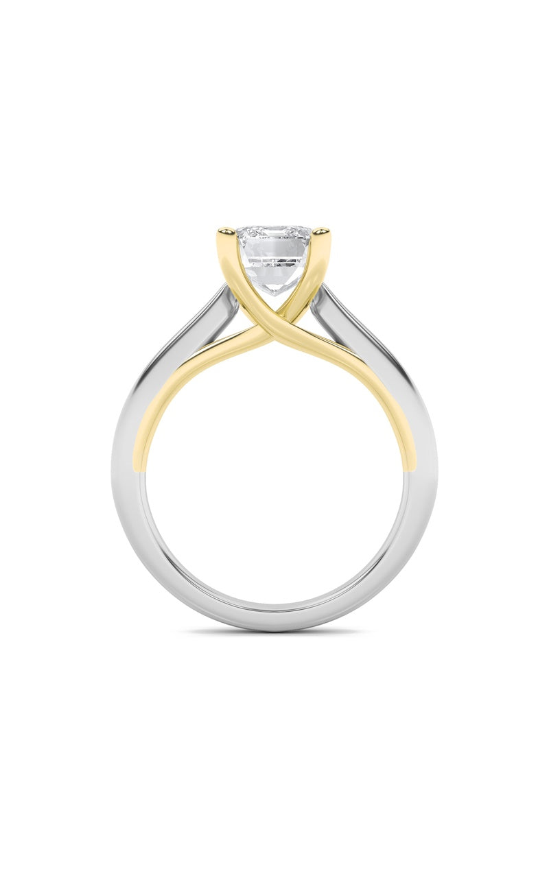 1.5CTW Emerald Shaped Lab Grown Diamond (F/VS) Two Tone Cathedral Shank Engagement Ring in 14K Gold