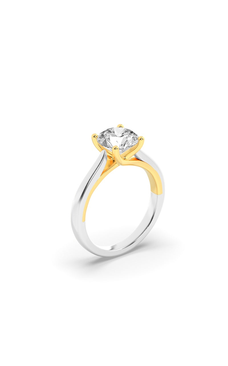 1CTW Round Shaped Lab Grown Diamond (F/VS) Two Tone Cathedral Shank Engagement Ring in 14K Gold