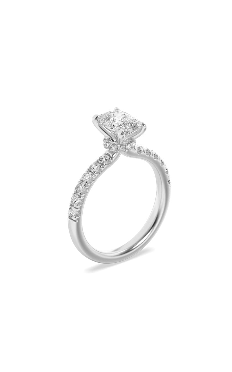 2CTW Elongated Cushion Shaped Lab Grown Diamond (F/VS) Hidden Halo Accented Ring in 14K Gold