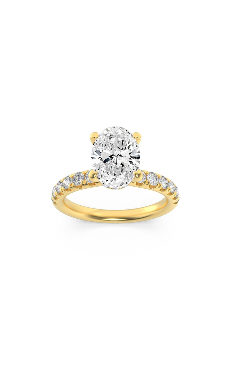 2CTW Oval Shaped Lab Grown Diamond (F/VS) Hidden Halo Accented Ring in 14K Gold