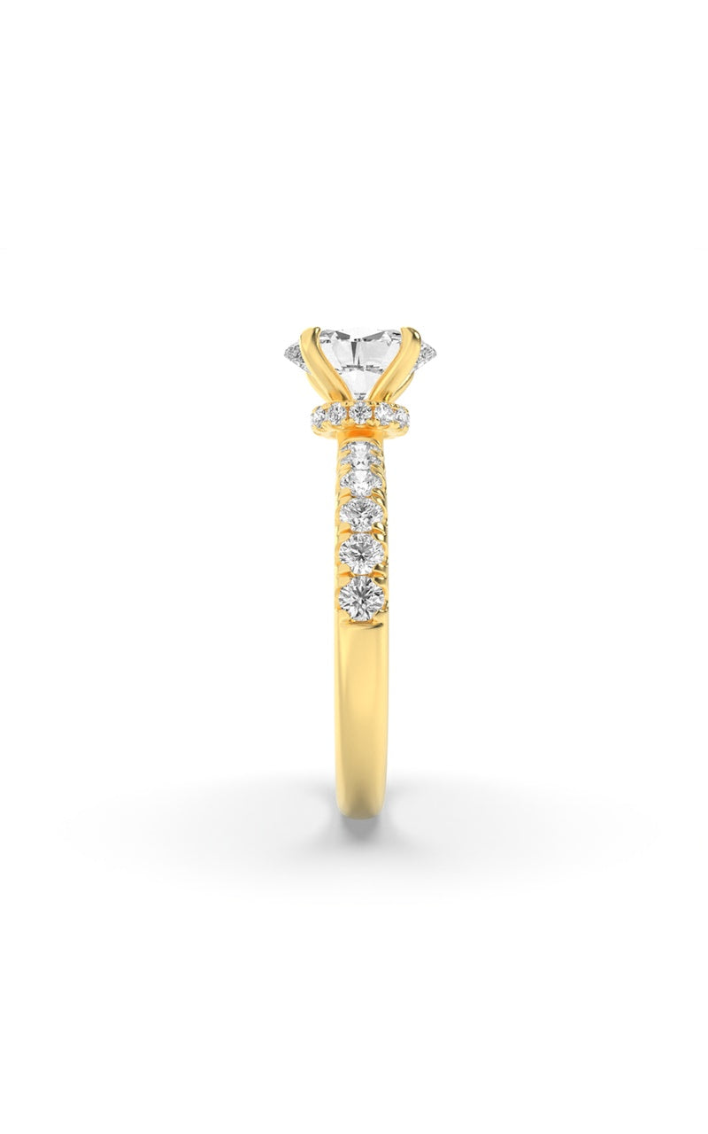 2CTW Oval Shaped Lab Grown Diamond (F/VS) Hidden Halo Accented Ring in 14K Gold