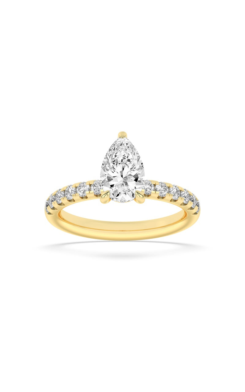 2Cttw Pear Shaped Lab Grown Diamond (F/VS) HiddenHalo Accented Ring in 14K Gold