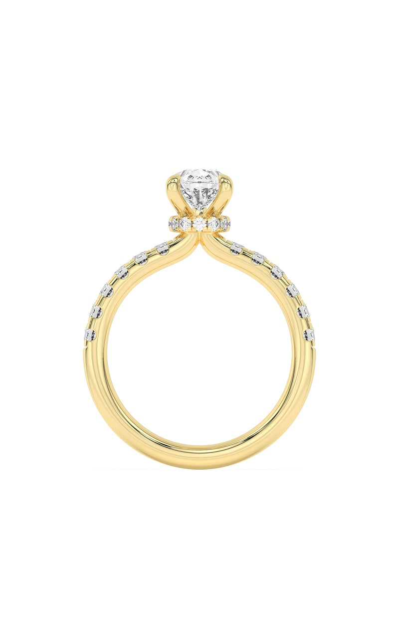 2CTW Pear Shaped Lab Grown Diamond (F/VS) Hidden Halo Accented Ring in 14K Gold