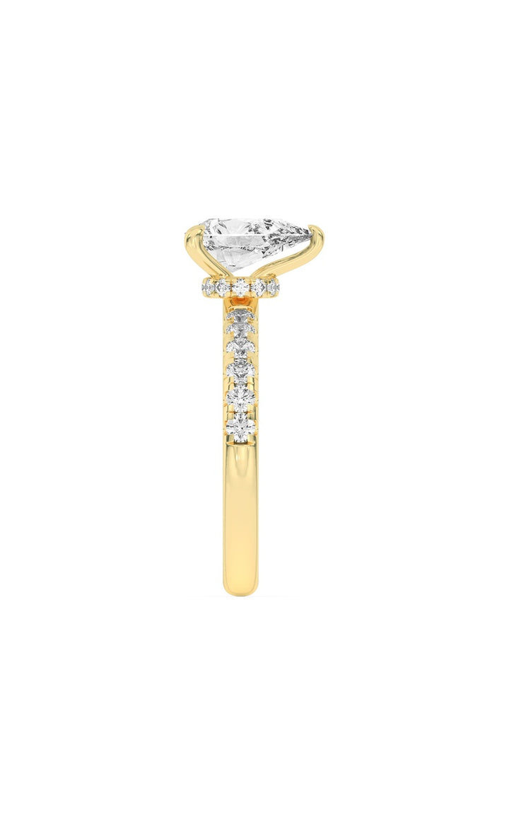 2Cttw Pear Shaped Lab Grown Diamond (F/VS) HiddenHalo Accented Ring in 14K Gold