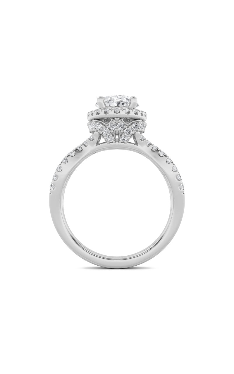 2Cttw Oval Shaped Lab Grown Diamond (F/VS) Split Shank Halo Accented Engagement Ring in 14K Gold