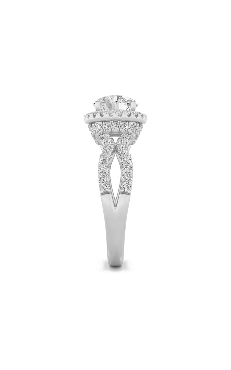 2Cttw Round Shaped Lab Grown Diamond (F/VS) SplitShank Halo Accented Engagement Ring in 14K Gold