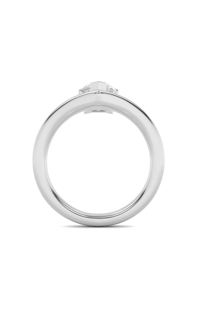 1.5Cttw Pear Shaped Lab Grown Diamond (F/VS) Chevron Solitaire Engagement Ring in 14K Gold