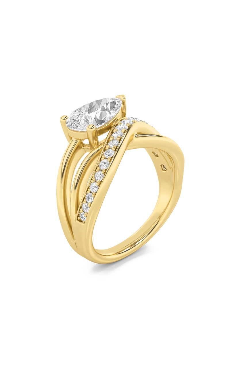 2CTW Pear Shaped Lab Grown Diamond (F/VS) Fashion AccentedEngagement Ring in 14K Gold