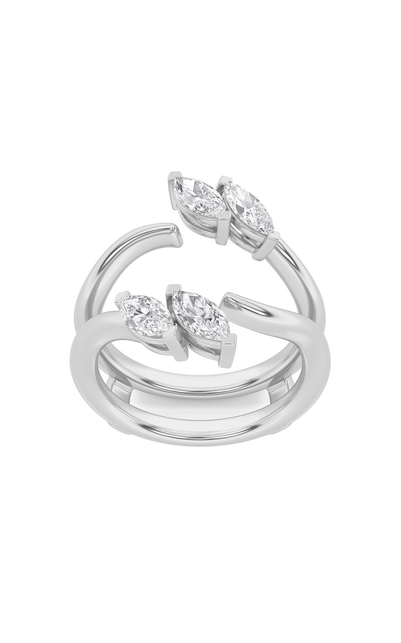 1Cttw Marquise Shaped Lab Grown Diamond (F/VS) Insert Jacket Ring in 14K Gold
