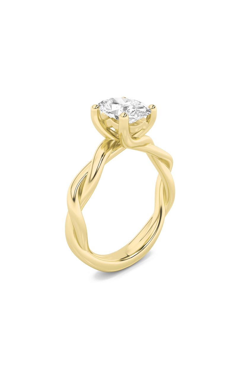 1CTW Oval Shaped Lab Grown Diamond (F/VS) Twisted Shank Solitaire Engagement Ring in 14K Gold