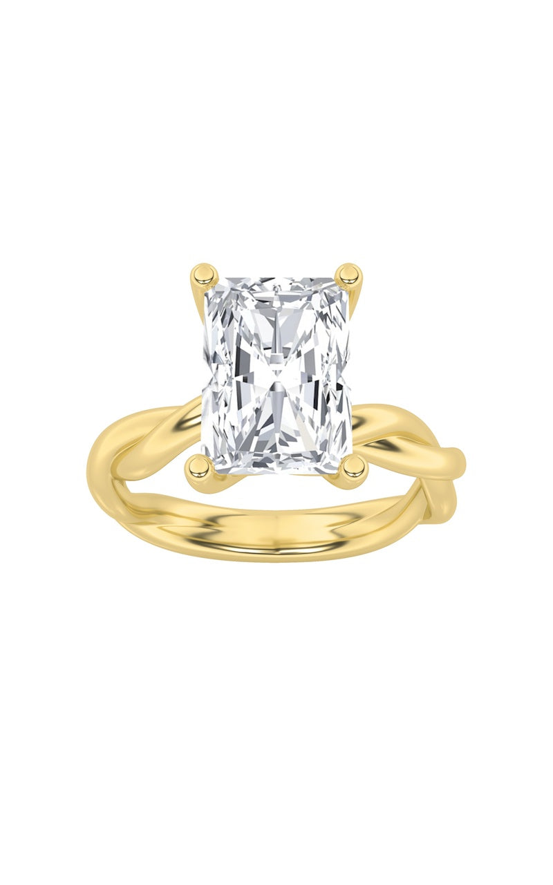 1Cttw Radiant Shaped Lab Grown Diamond (F/VS) Twisted Shank Solitaire Engagement Ring in 14K Gold