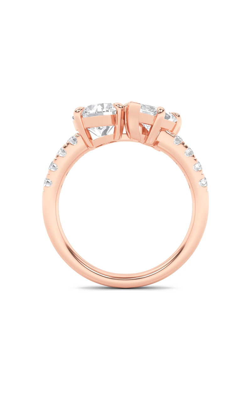 3Cttw Round Shaped Lab Grown Diamond (F/VS) Toi et Moi Engagement Ring in 14K Gold
