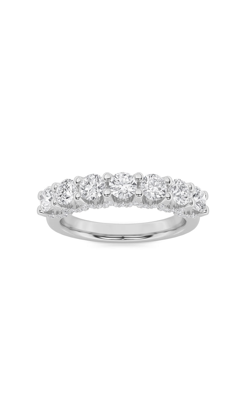 1Cttw Round Shaped Lab Grown Diamond (F/VS) Accented Double Halo Set of Band and  Ring in 14K Gold