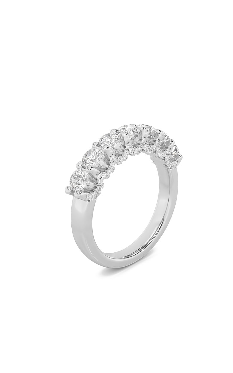 1CTW Round Shaped Lab Grown Diamond (F/VS) Accented Double Halo Set of Band and  Ring in 14K Gold