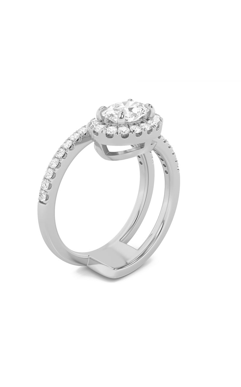 1Cttw Oval Shaped Lab Grown Diamond (F/VS) Halo Accented Fashion Ring in 14K Gold