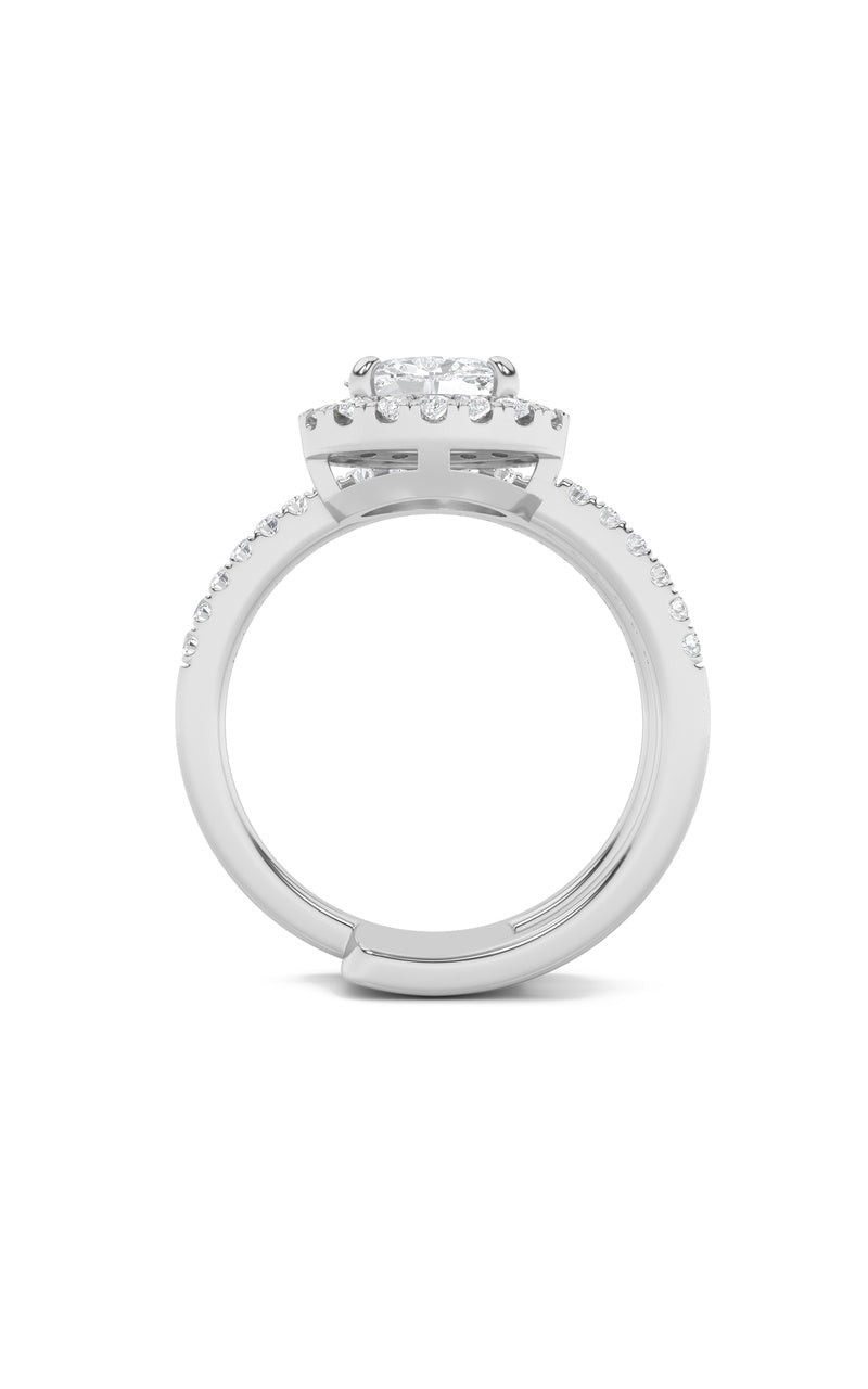 1Cttw Oval Shaped Lab Grown Diamond (F/VS) Halo Accented Fashion Ring in 14K Gold
