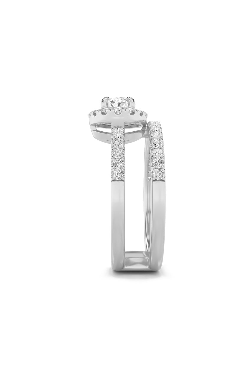 1CTW Oval Shaped Lab Grown Diamond (F/VS) Halo Accented Fashion Ring in 14K Gold