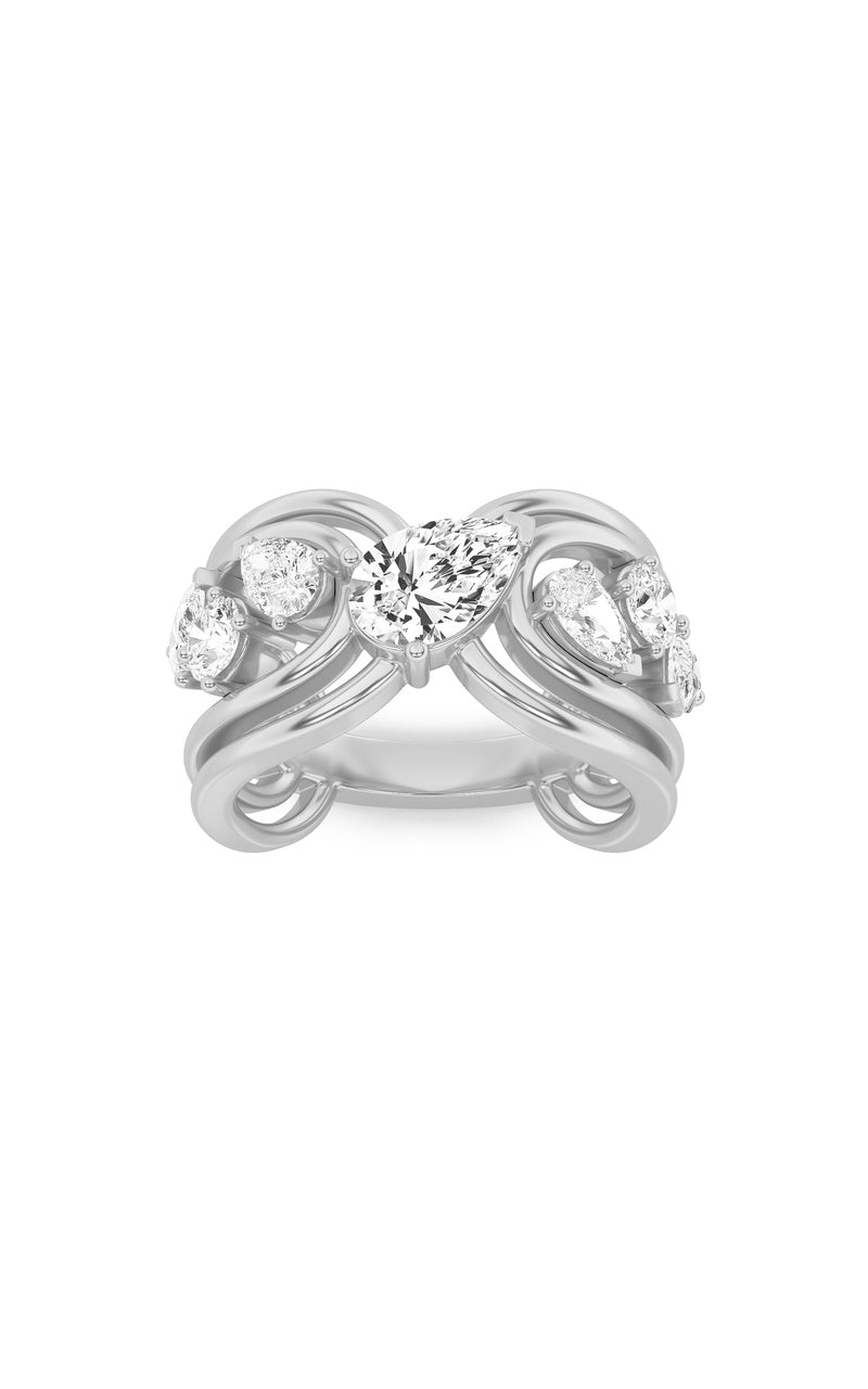 2Cttw Pear Shaped Lab Grown Diamond (F/VS) Seven Stone Fashion Ring in 14K Gold
