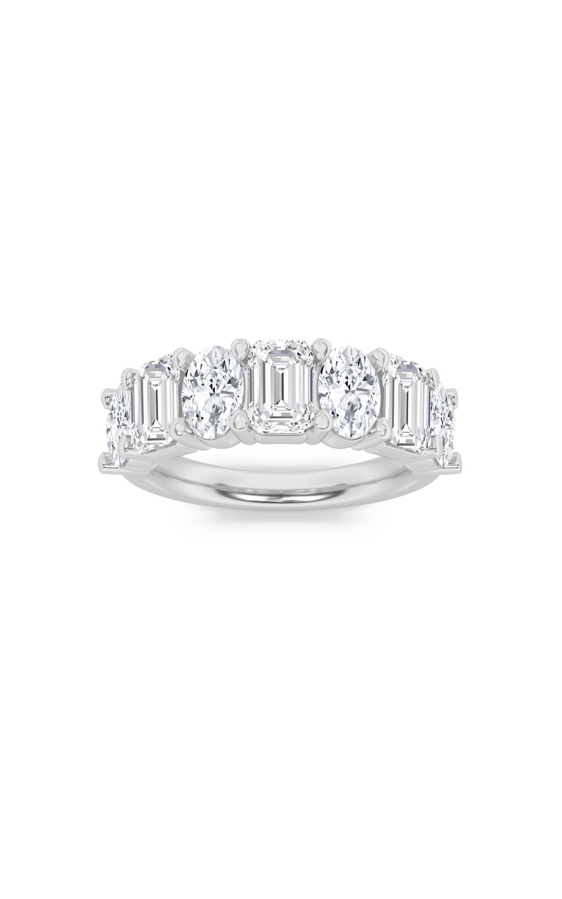 3CTW Emerald Shaped Lab Grown Diamond (F/VS) Seven Stone Band Ring in 14K Gold