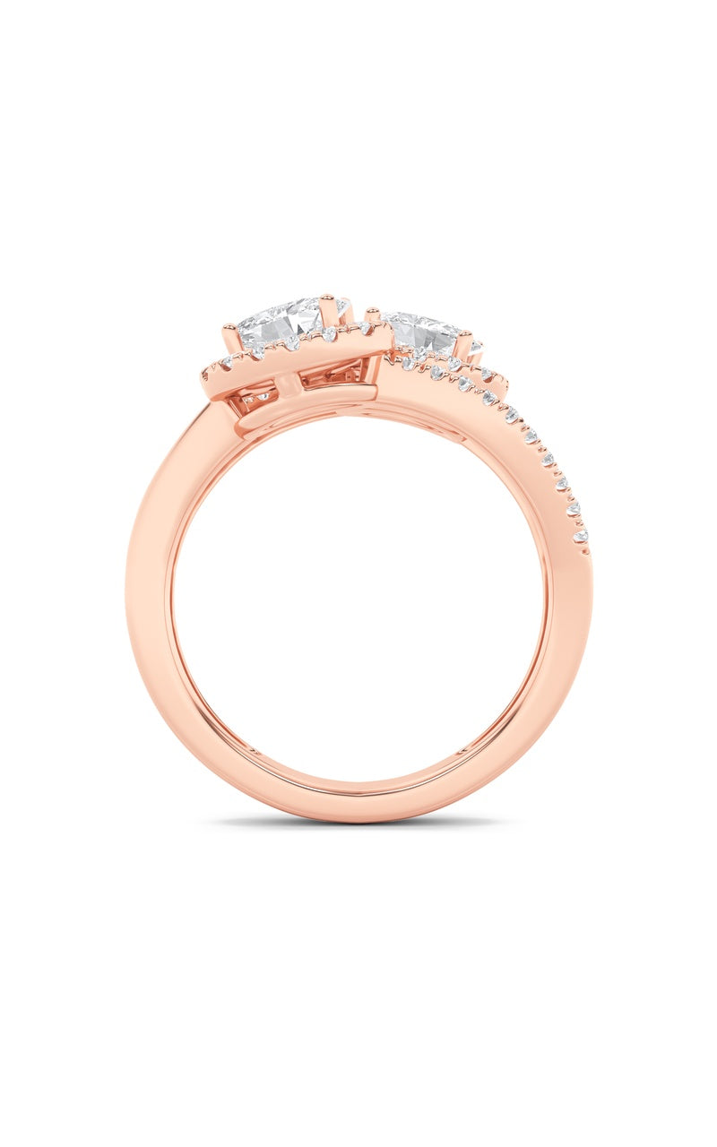 1Cttw Oval Shaped Lab Grown Diamond (F/VS) Accented Toi et Moi Fashiion Ring in 14K Gold