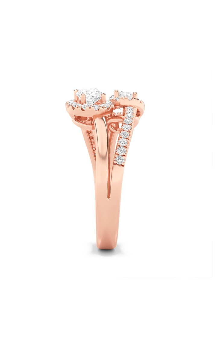 1Cttw Oval Shaped Lab Grown Diamond (F/VS) Accented Toi et Moi Fashiion Ring in 14K Gold