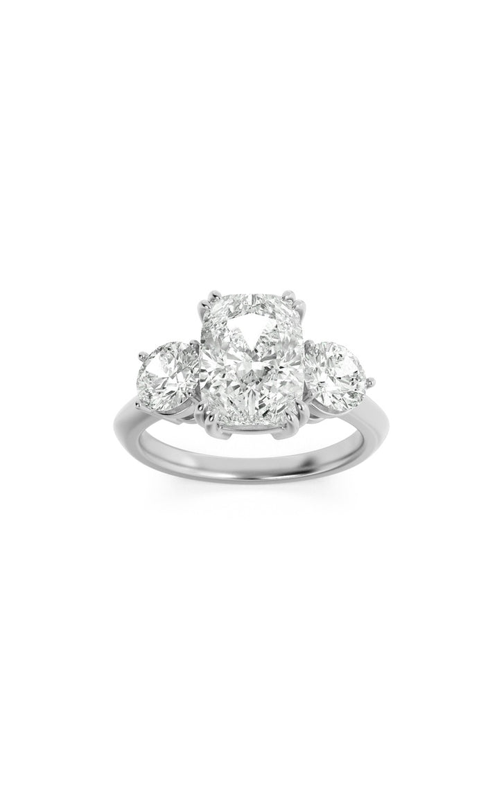 3Cttw Elongated Cushion Shaped Lab Grown Diamond (G/VS) Bold Three Stone Ring in 14K Gold