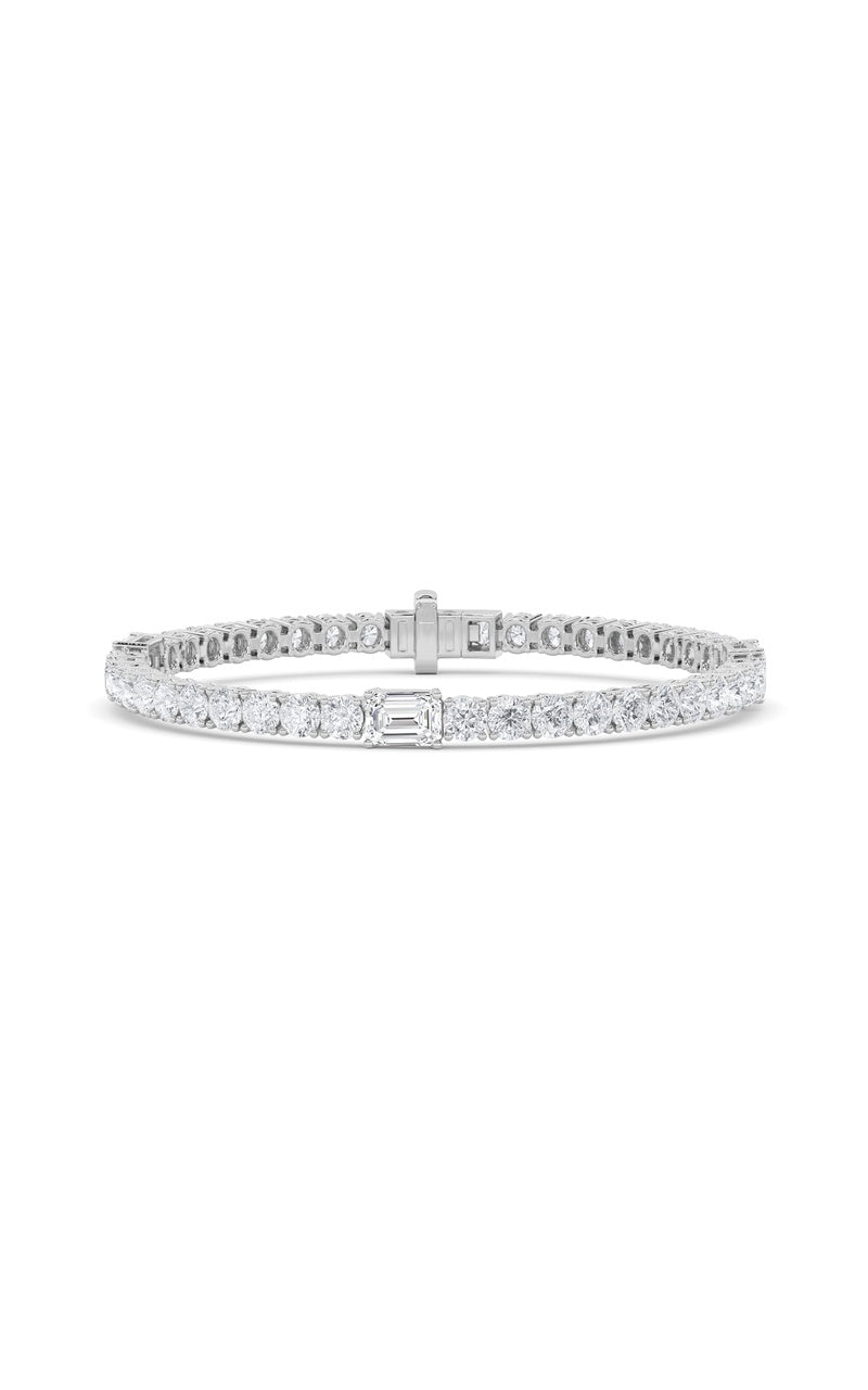 10CTW Emerald Shaped Lab Grown Diamond (F/VS) East West Station Bracelet in 14K Gold, 14K White Gold