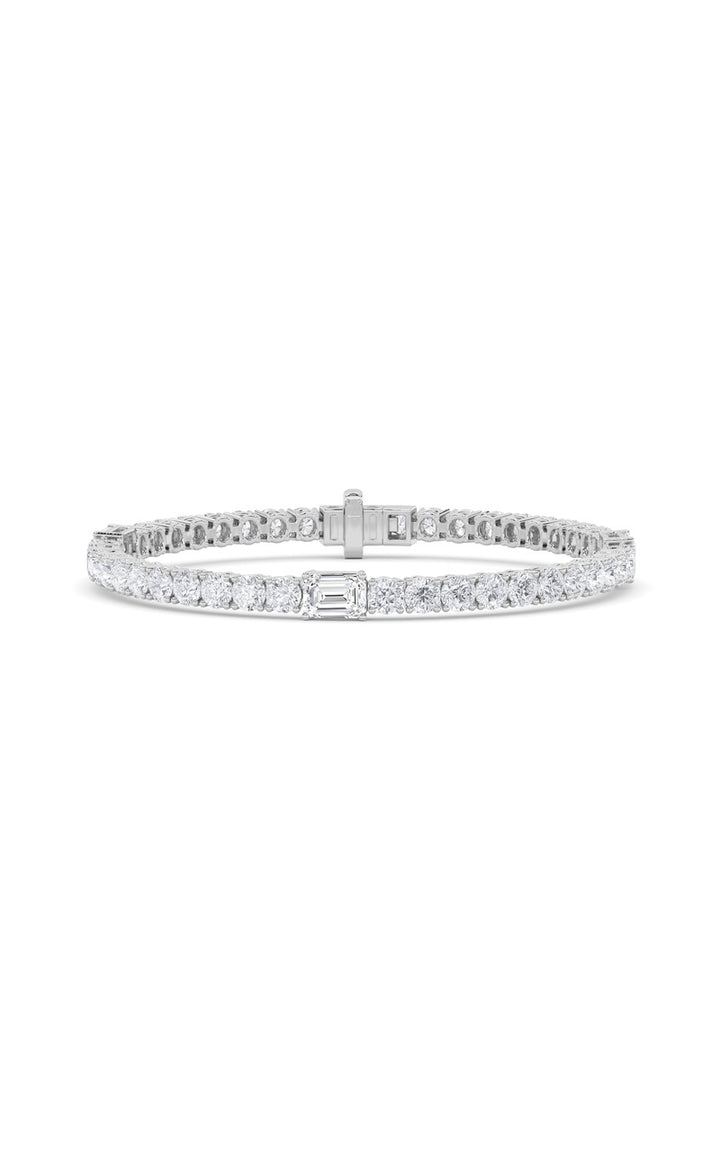 10Cttw Emerald Shaped Lab Grown Diamond (F/VS) East West Station Bracelet in 14K Gold