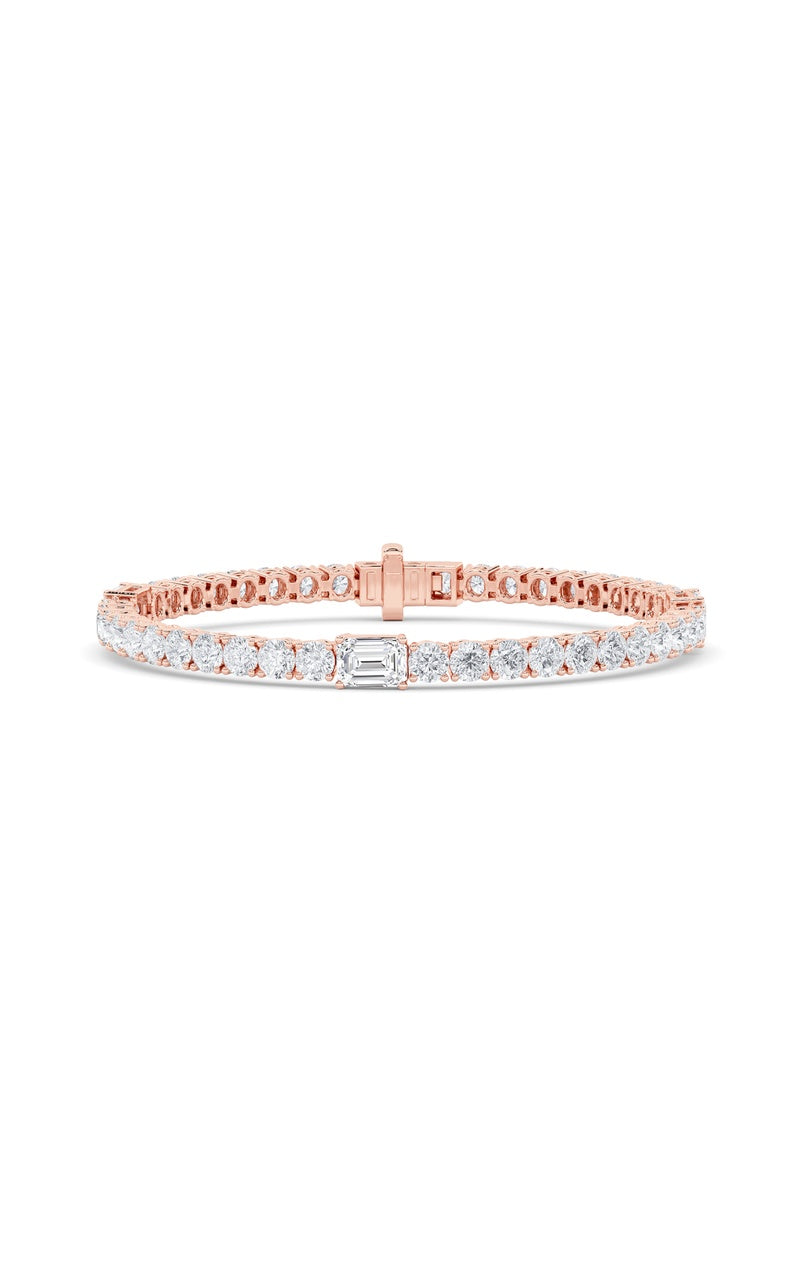 10CTW Emerald Shaped Lab Grown Diamond (F/VS) East West Station Bracelet in 14K Gold