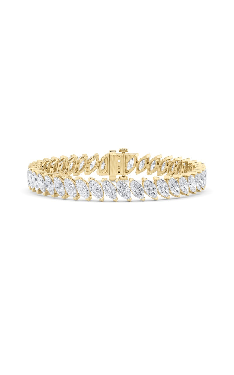 16.5CTW Marquise Shaped Lab Grown Diamond (F/VS) Angled Line Bracelet in 14K Gold, 14K Yellow Gold