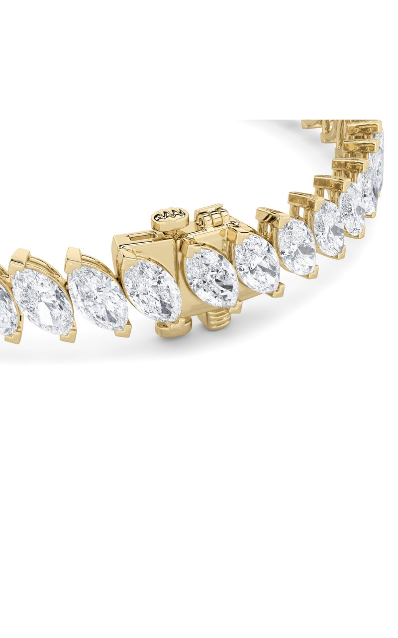 16.5CTW Marquise Shaped Lab Grown Diamond (F/VS) Angled Line Bracelet in 14K Gold, 14K Yellow Gold