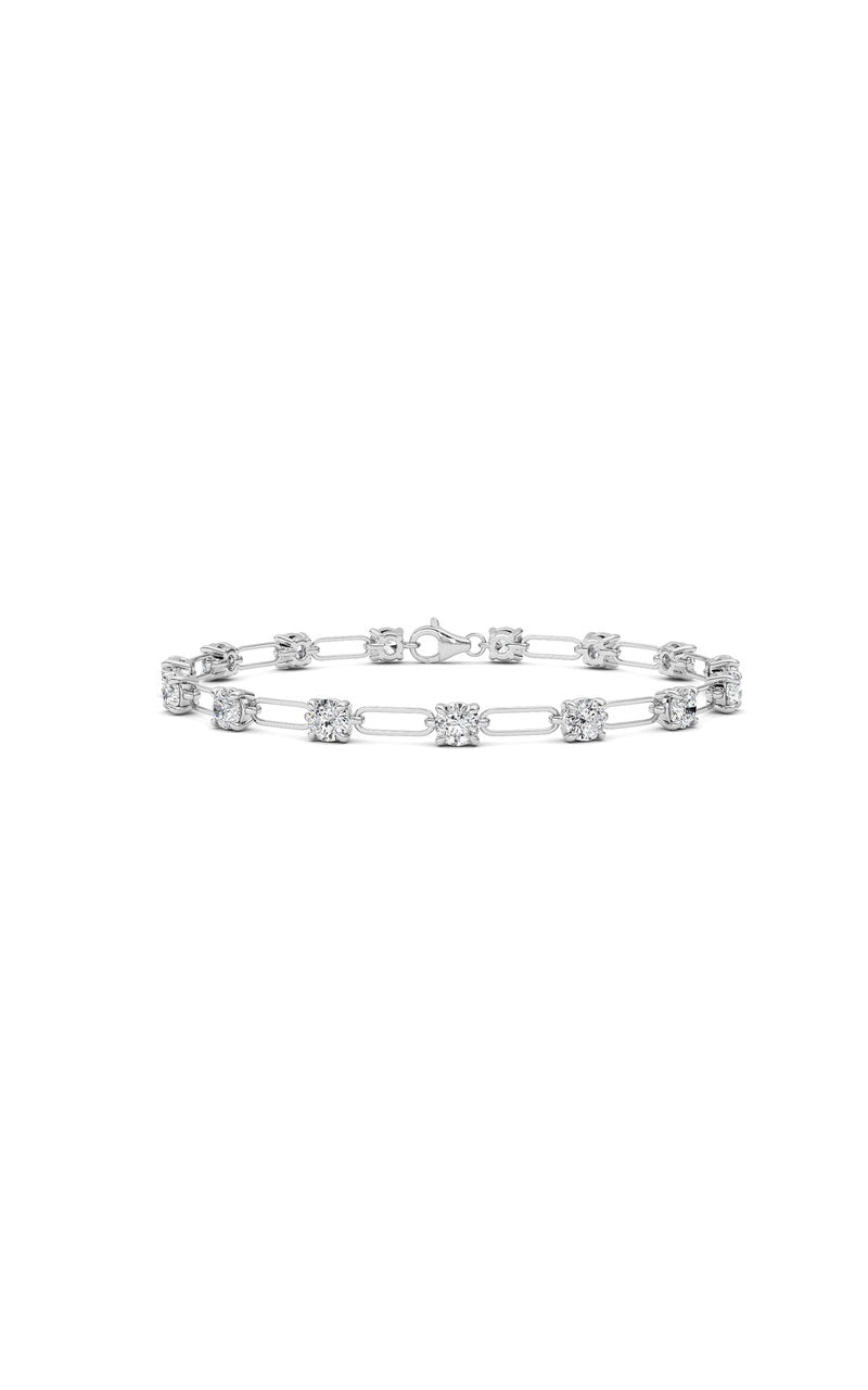 3CTW Round Shaped Lab Grown Diamond (F/VS) Station Bracelet in 14K Gold, 14K White Gold