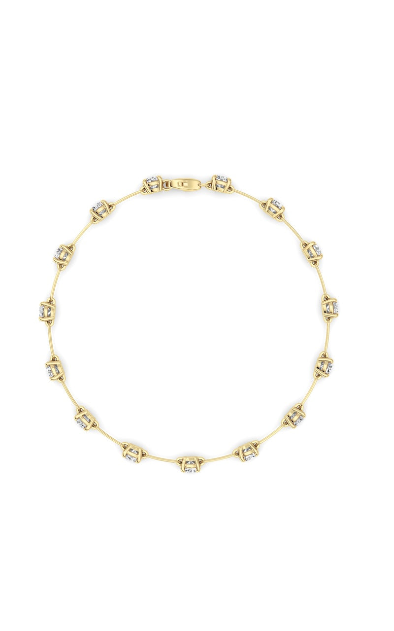 3CTW Round Shaped Lab Grown Diamond (F/VS) Station Bracelet in 14K Gold, 14K Yellow Gold
