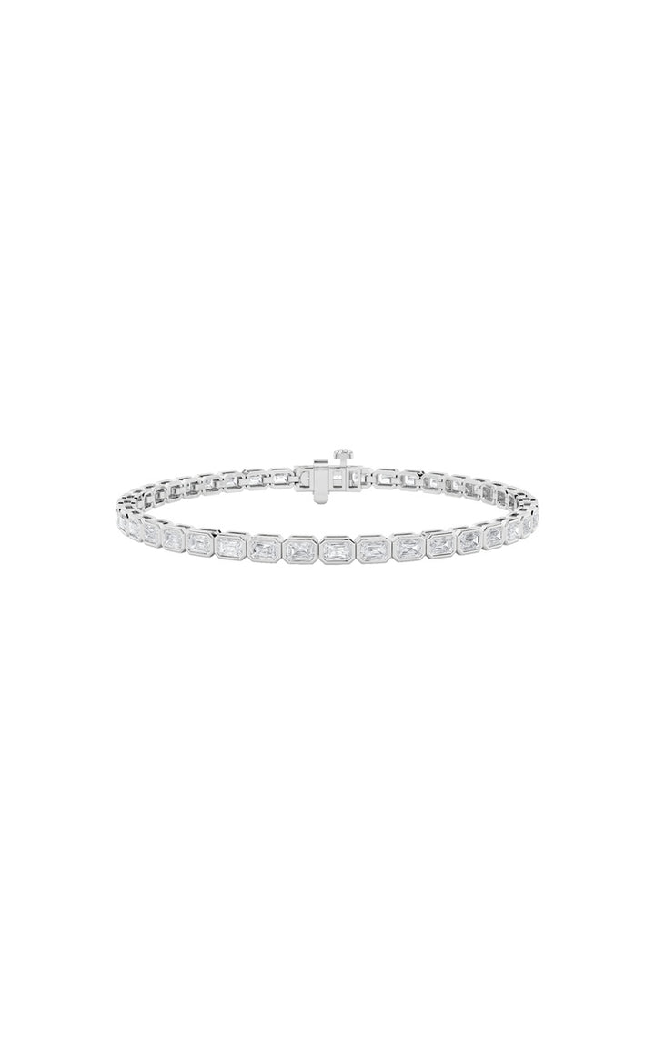 5CTW Emerald Shaped Lab Grown Diamond (F/VS) East West Bezel Set Bracelet in 14K Gold