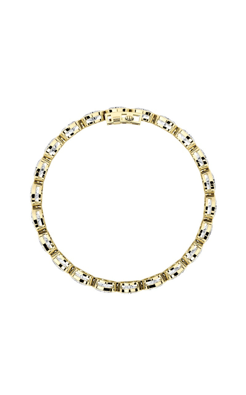 15CTW Oval Shaped Lab Grown Diamond (F/VS) East West Bezel Set Bracelet in 14K Gold, 14K Yellow Gold